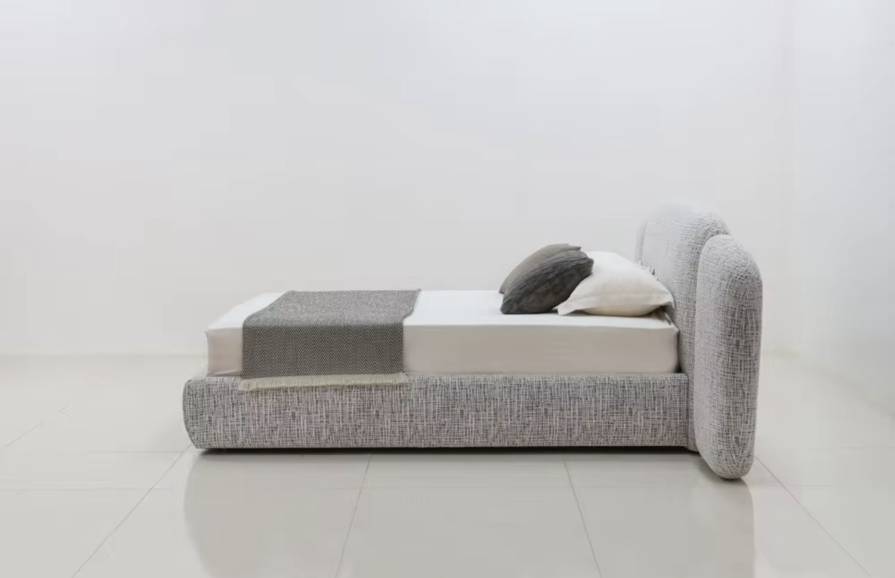 Lit Design Upholstered « Horizon » – Tissu Bouclé & Lignes Incurvées Moderne – Image 4