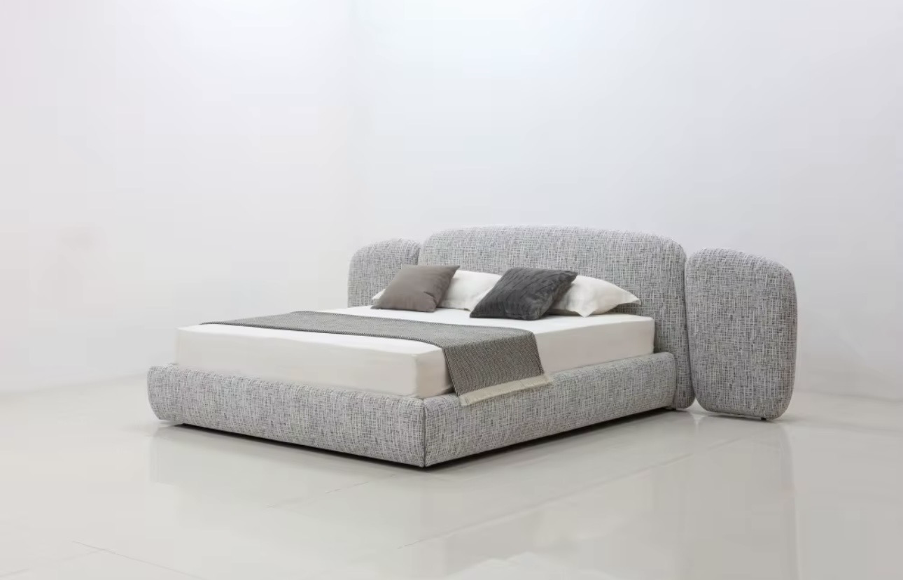 Lit Design Upholstered « Horizon » – Tissu Bouclé & Lignes Incurvées Moderne – Image 3