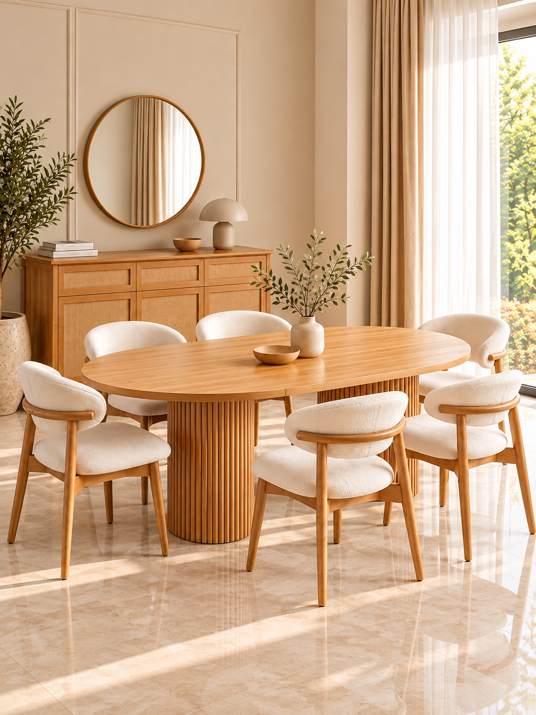 Salle à Manger Chêne Beige Crème Épuré – 6 chaise – Image 3