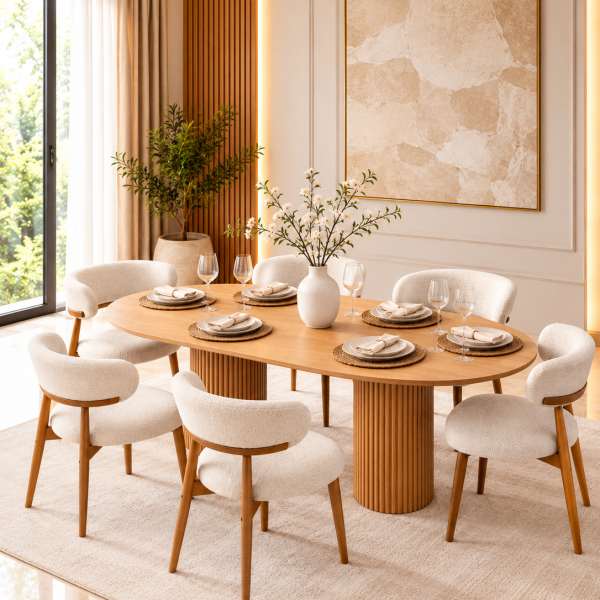Salle à Manger Chêne Beige Crème Épuré – 6 chaise